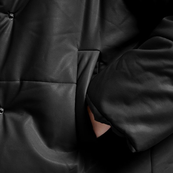 NWOT LIT Puffer Faux-leather Snap Fluffy Coat S black MSRP $199 - Picture 3 of 11